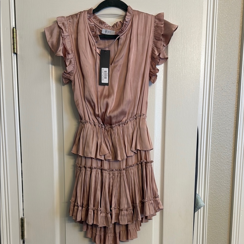 Pink Tiered Mini Sundress with Flutter Sleeves